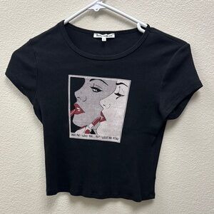 Reformation Black Graphic Crop T-Shirt Short Sleeve